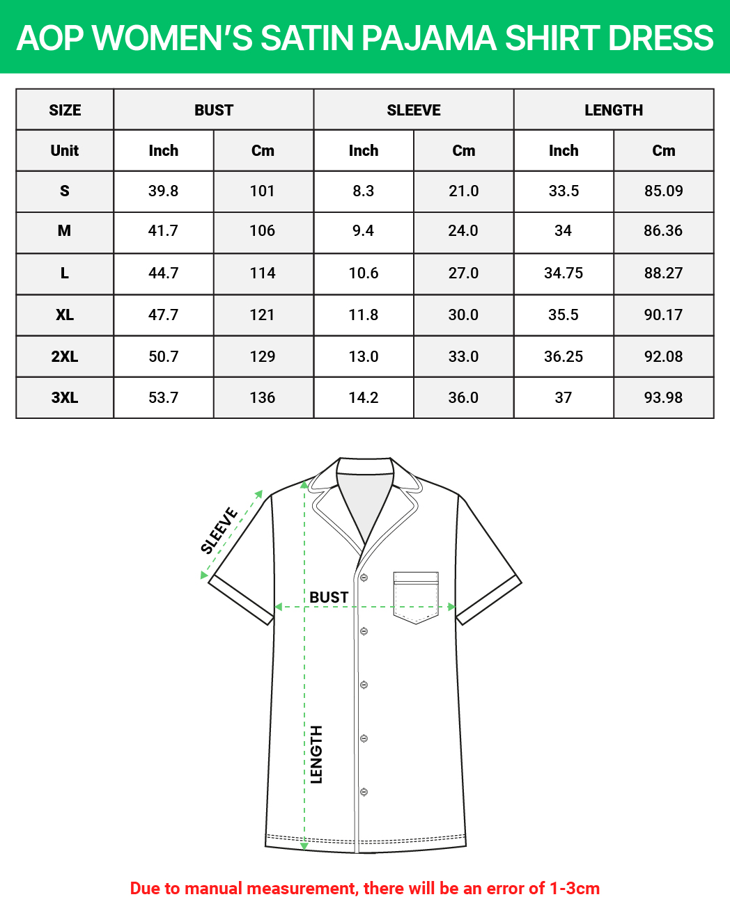 All-over Print Women’s Satin Pajama Shirt Dress
