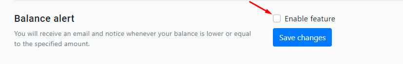 balance alert check box